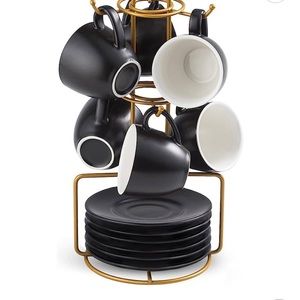 Espresso Tea Cups & Saucers w/rack 3 oz